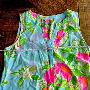 Lily Pulitzer sleeveless V-neck top -light blue, hot pink, orange, green & white
